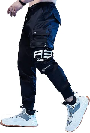 MOKEWEN Men's Cargo Pocket Ankle Band Pants with Elastic Waist