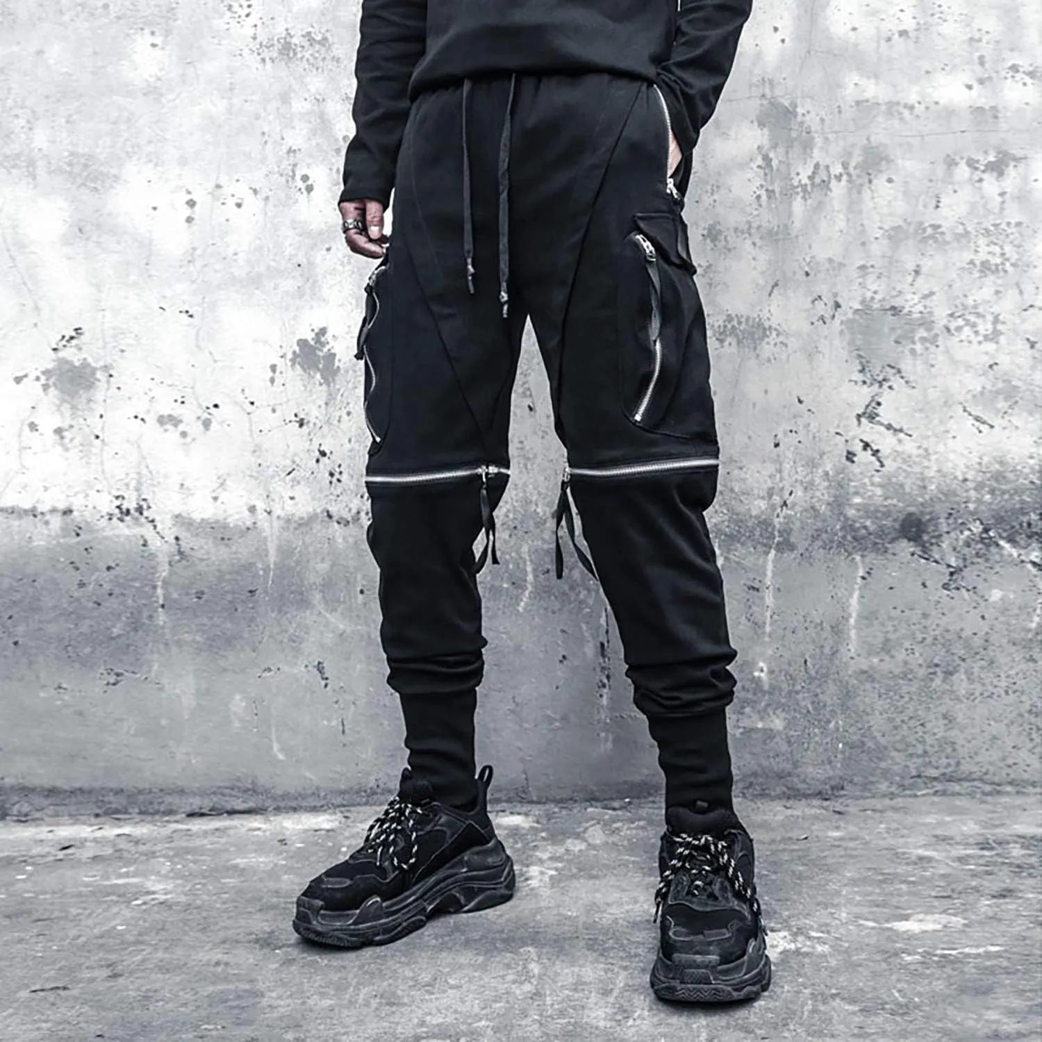MOKEWEN Men's Cargo Pocket Removable Zipper Shorts Jogger Sport Harem Ninth Pants