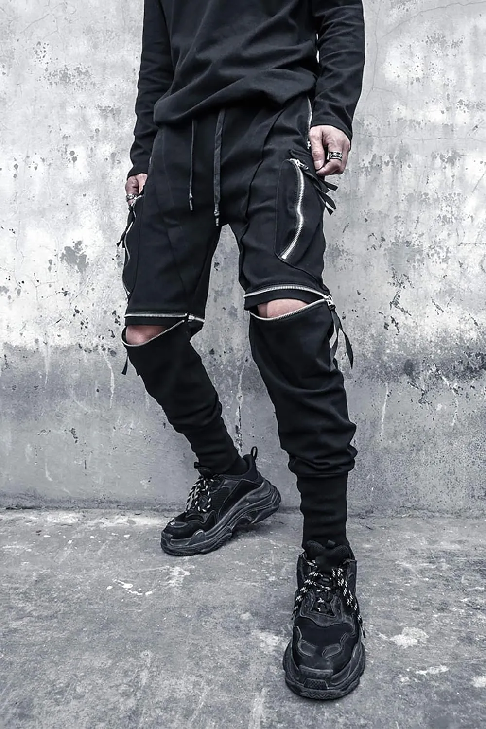MOKEWEN Men's Cargo Pocket Removable Zipper Shorts Jogger Sport Harem Ninth Pants