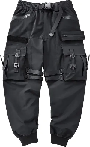 MOKEWEN Men's Casual Techwear Straps Elastic Waist Harem Pants