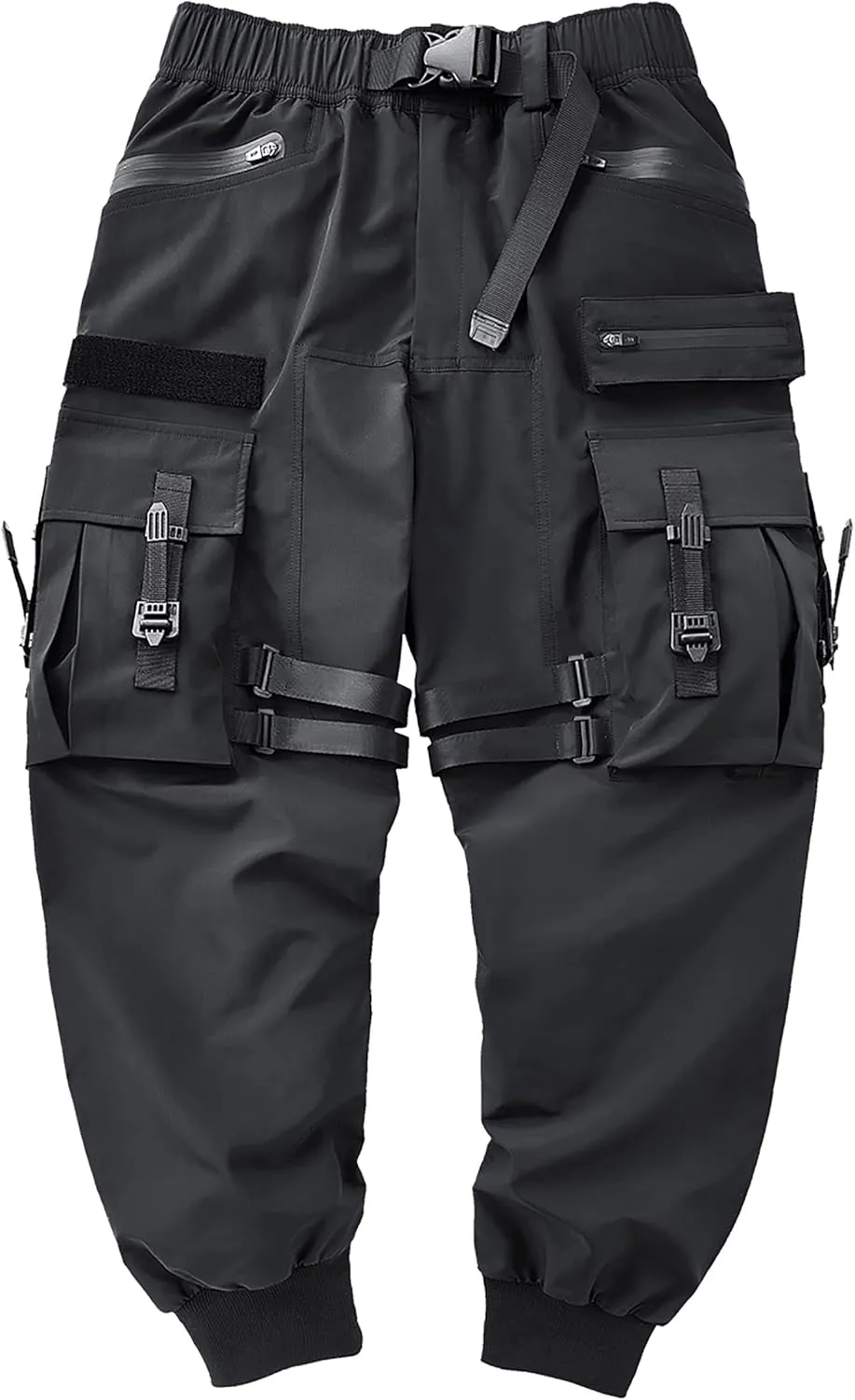 MOKEWEN Men's Casual Techwear Straps Elastic Waist Harem Pants