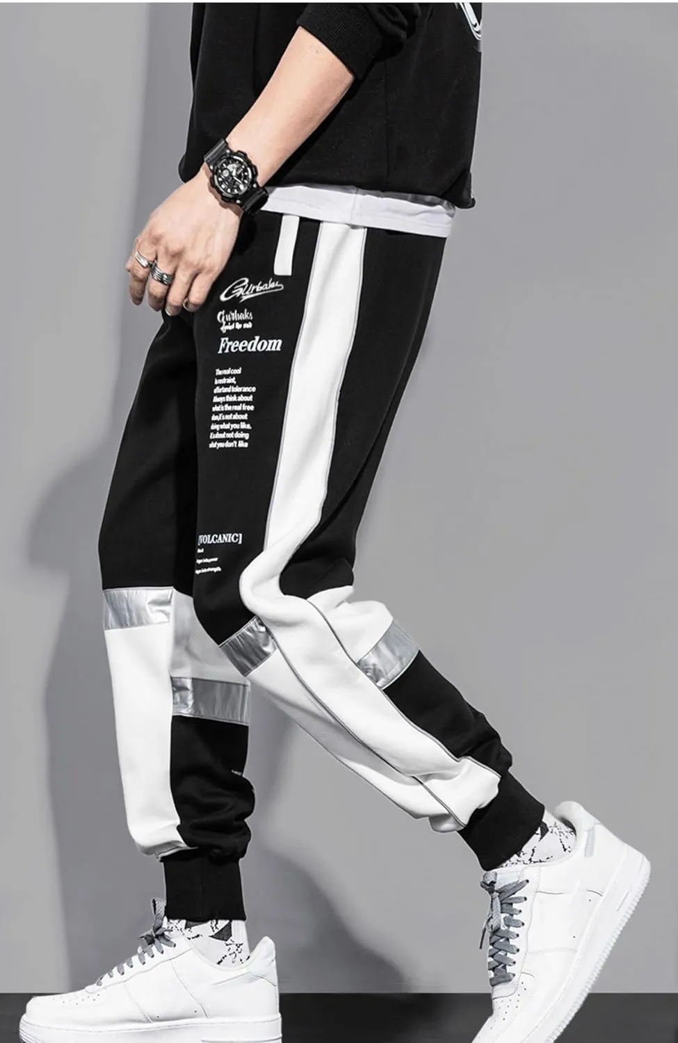 MOKEWEN Men's Contrast Color Patchwork Jogger Harem Cargo Ninth Pants with Big Multi Pockets Drawstring Waist