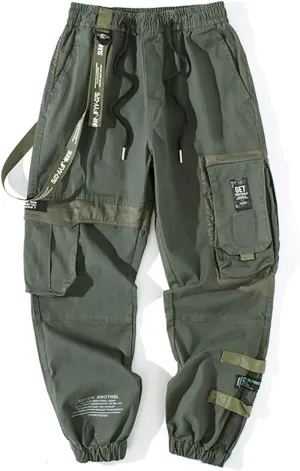 MOKEWEN Men's Jogger Harem Cargo Ninth Pants with Big Pockets Drawstring Elastic Waist W 31-32