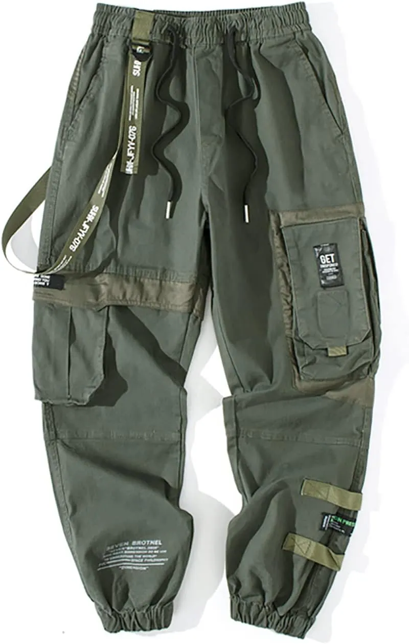 MOKEWEN Men's Jogger Harem Cargo Ninth Pants with Big Pockets Drawstring Elastic Waist W 31-32