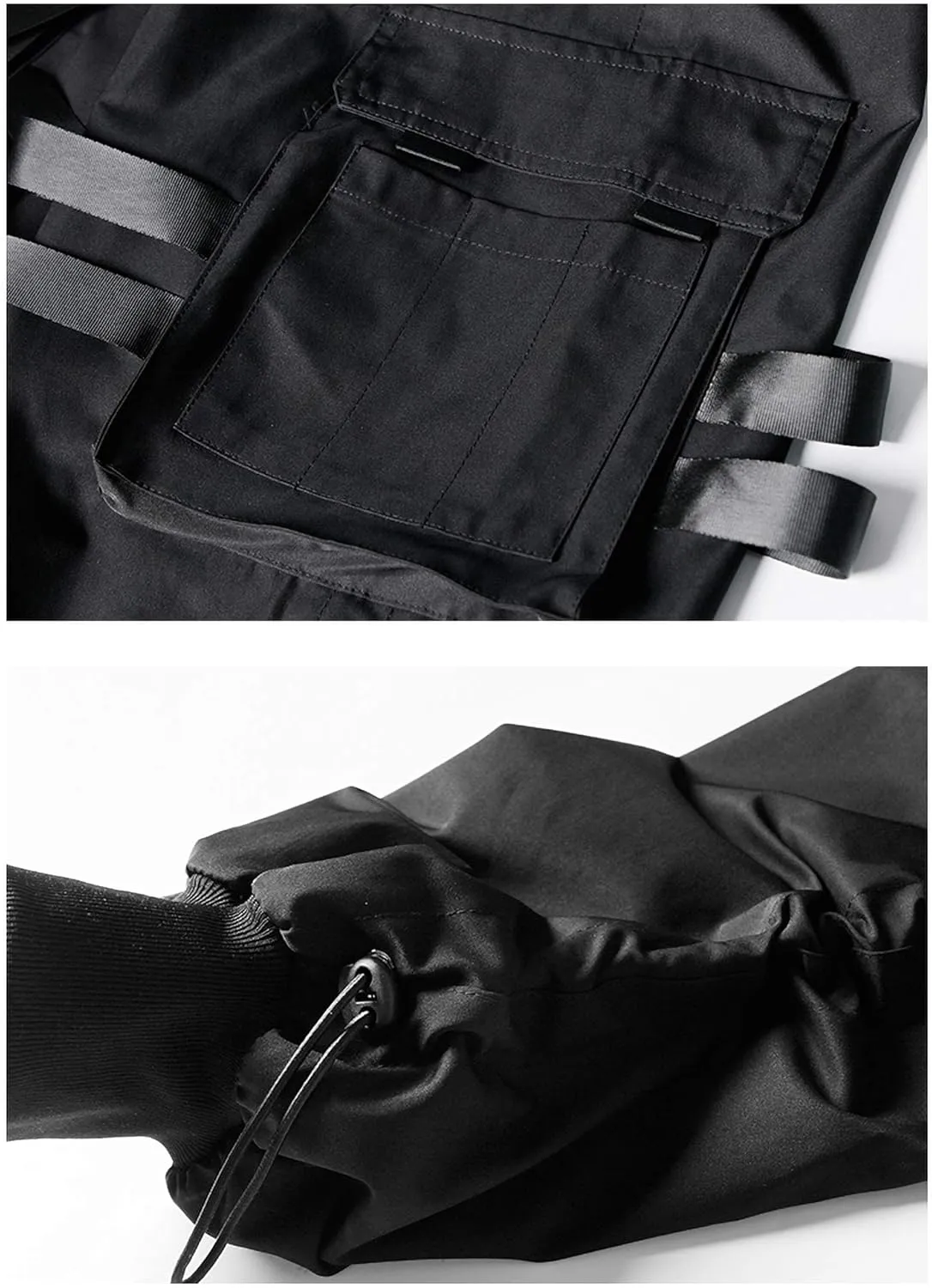 MOKEWEN Men's Multi Straps Cargo Pockets Streetwear Jogger Ankle Ninth Pants with Elastic Waist Drawstring