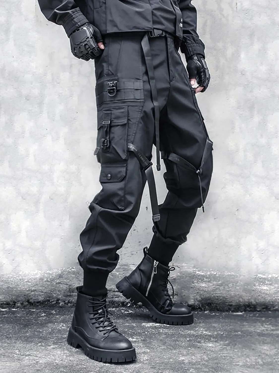 MOKEWEN Men's Multi Zipper Big Pocket Cargo Ninth Harem Pants Sweatpants