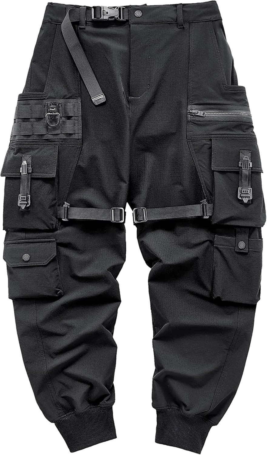 MOKEWEN Men's Multi Zipper Big Pocket Cargo Ninth Harem Pants Sweatpants
