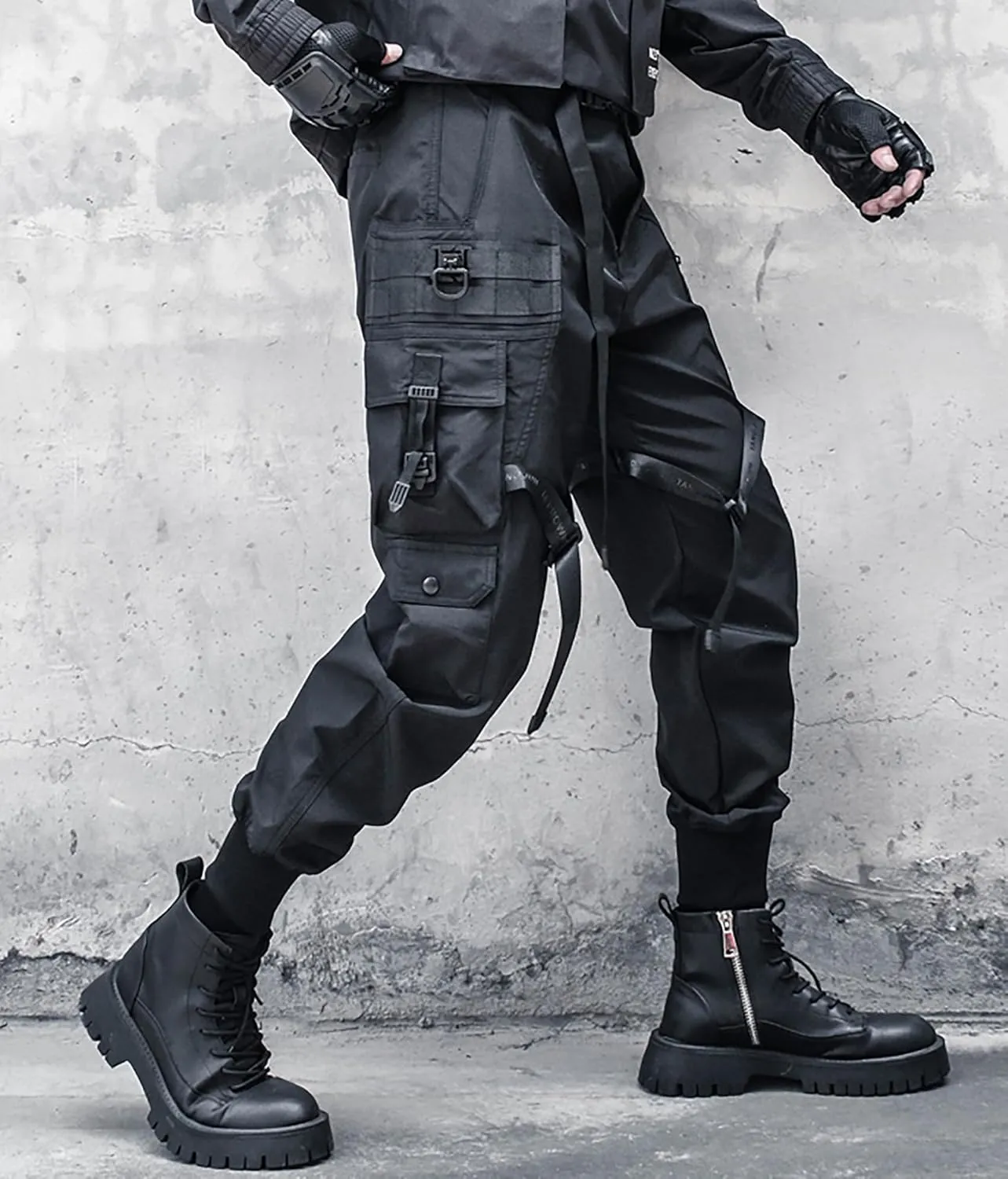 MOKEWEN Men's Multi Zipper Big Pocket Cargo Ninth Harem Pants Sweatpants