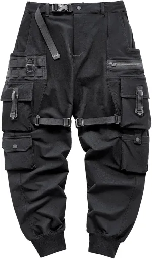 MOKEWEN Men's Multi Zipper Big Pocket Cargo Ninth Harem Pants Sweatpants