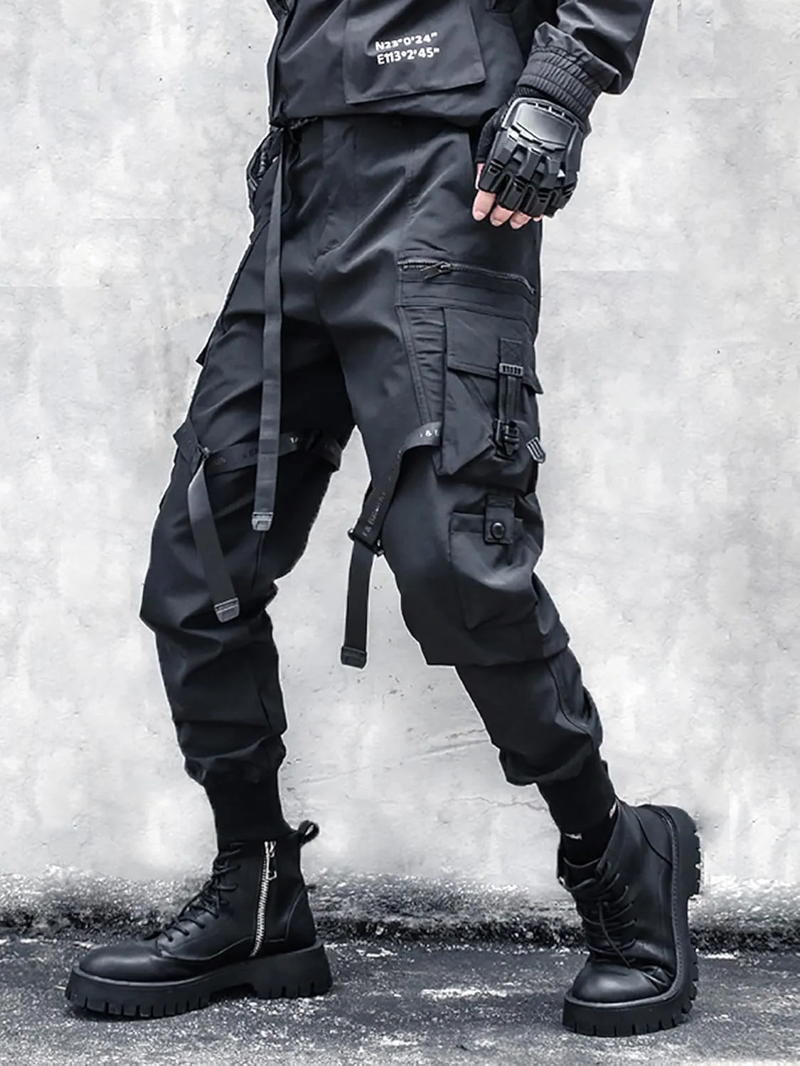 MOKEWEN Men's Multi Zipper Big Pocket Cargo Ninth Harem Pants Sweatpants