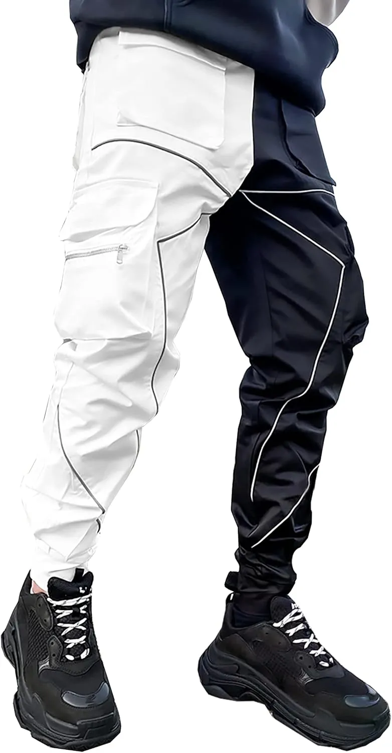 MOKEWEN Men's Reflective Casual Punk Jogger Cargo Pants with Pocket