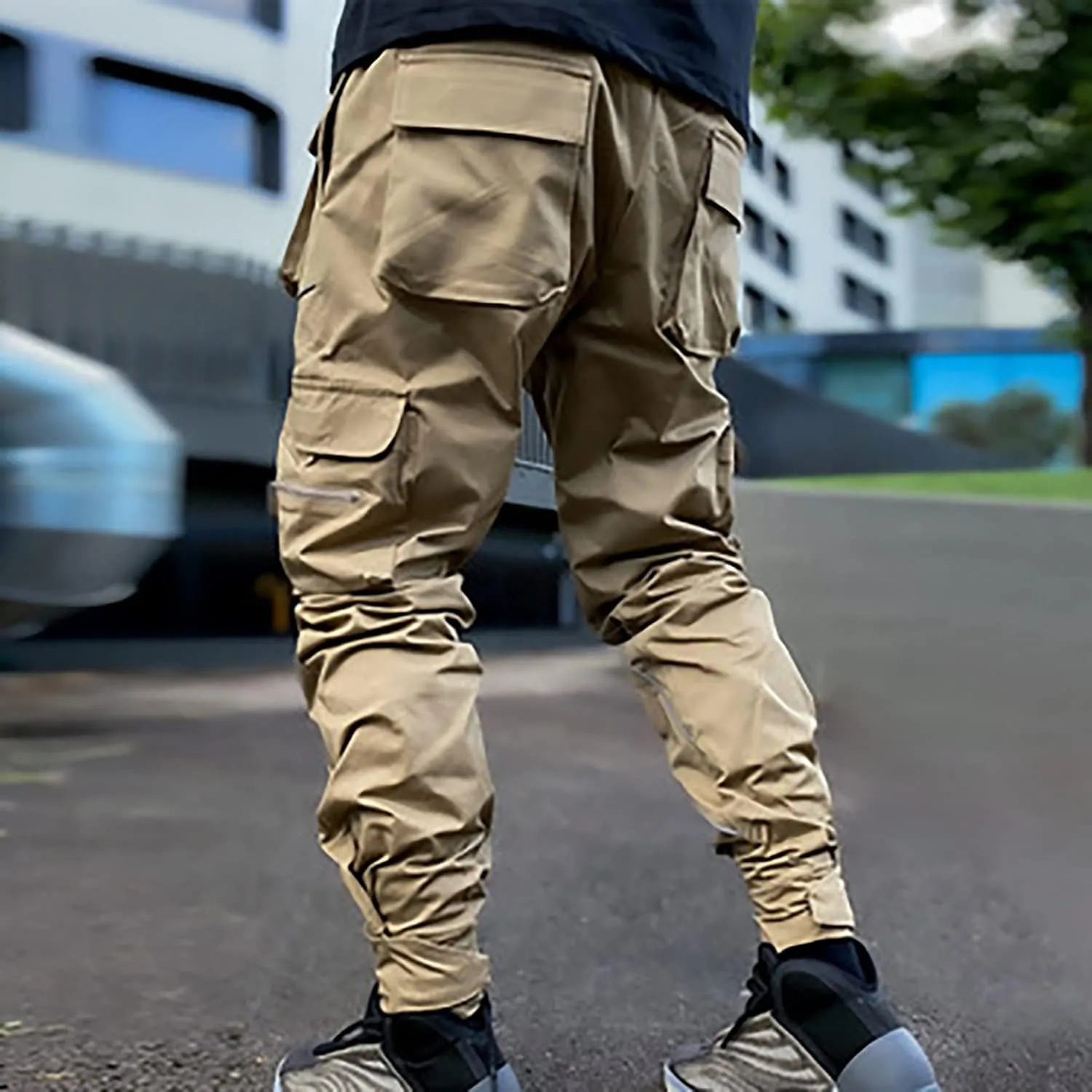 MOKEWEN Men's Reflective Casual Punk Jogger Cargo Pants with Pocket