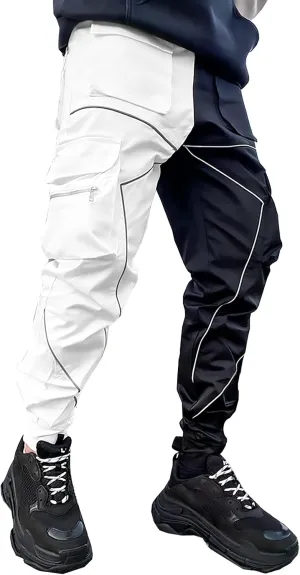 MOKEWEN Men's Reflective Casual Punk Jogger Cargo Pants with Pocket