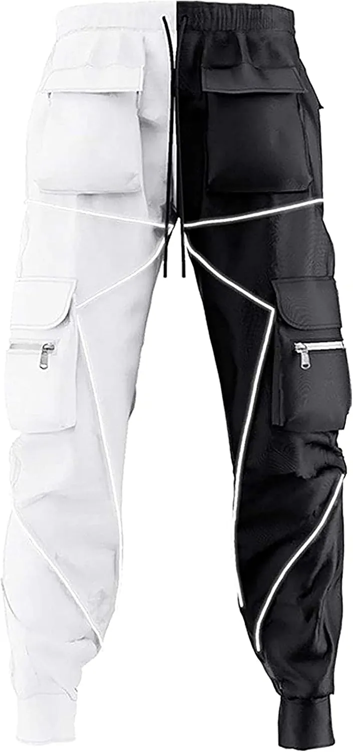 MOKEWEN Men's Reflective Casual Punk Jogger Cargo Pants with Pocket