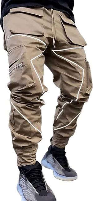 MOKEWEN Men's Reflective Casual Punk Jogger Cargo Pants with Pocket