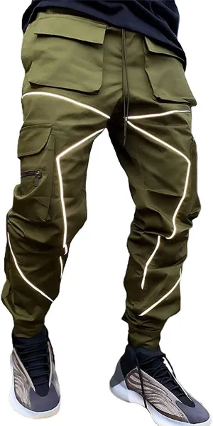 MOKEWEN Men's Reflective Casual Punk Jogger Cargo Pants with Pocket