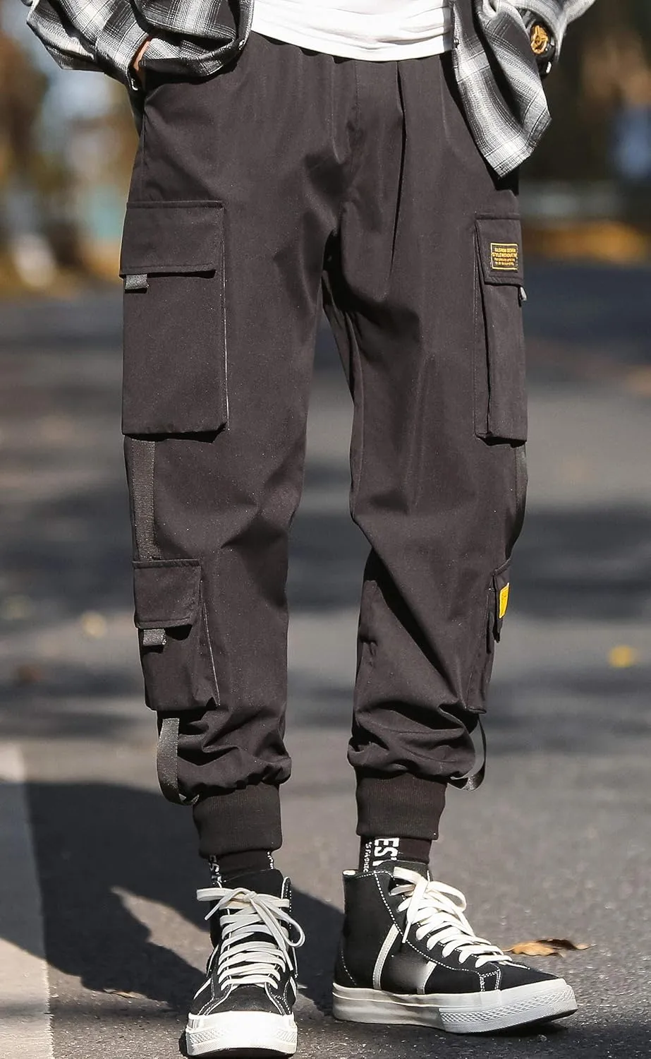 MOKEWEN Men's Ribbon Pocket Techwear Jogging Cargo Combat Tactic Ankle Pants