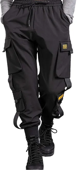 MOKEWEN Men's Ribbon Pocket Techwear Jogging Cargo Combat Tactic Ankle Pants