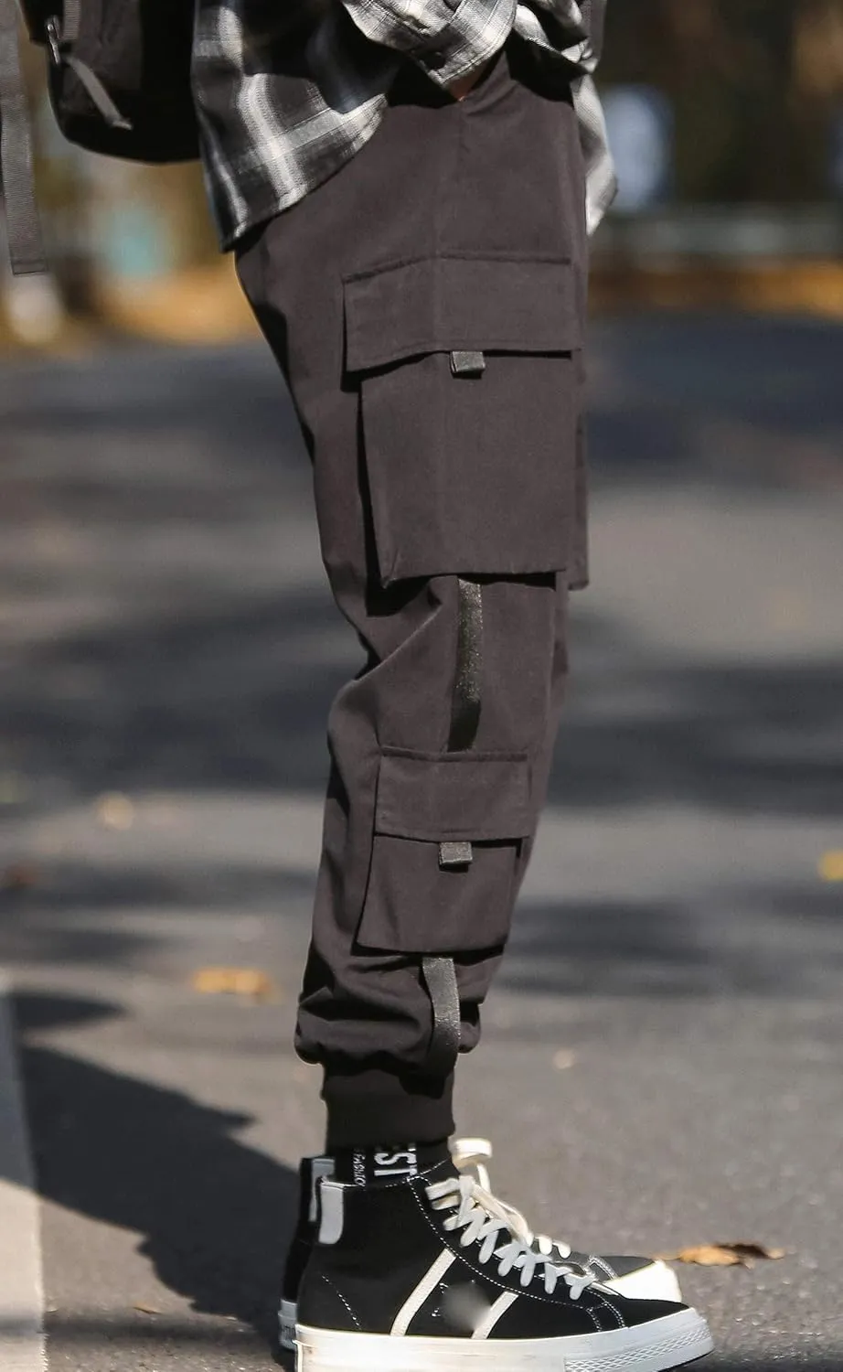 MOKEWEN Men's Ribbon Pocket Techwear Jogging Cargo Combat Tactic Ankle Pants
