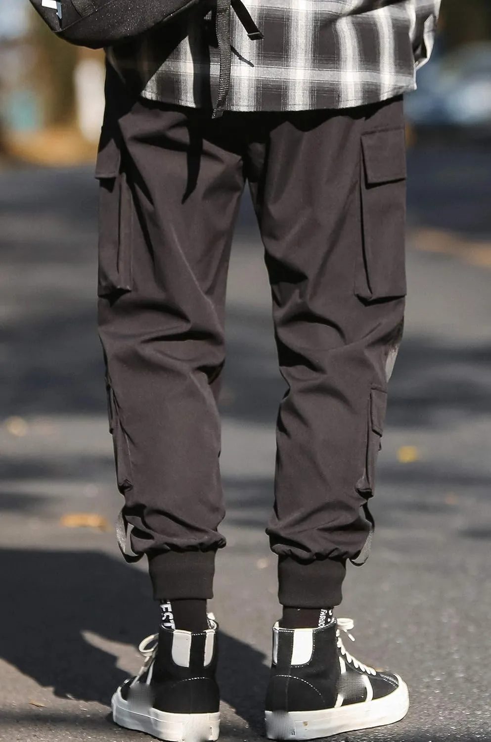 MOKEWEN Men's Ribbon Pocket Techwear Jogging Cargo Combat Tactic Ankle Pants