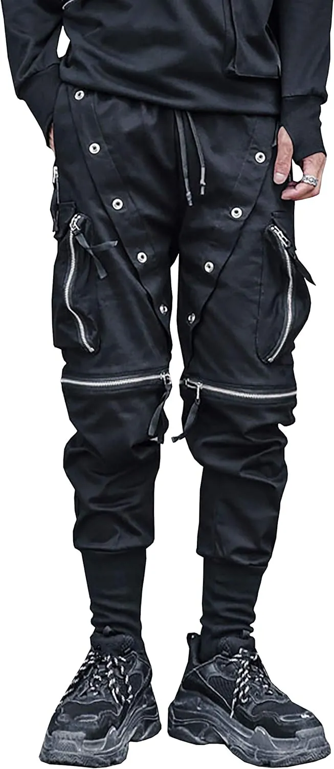 MOKEWEN Men's Streetwear Urban Techwear Ankle Band Casual Cargo Pants with Pockets Jogger