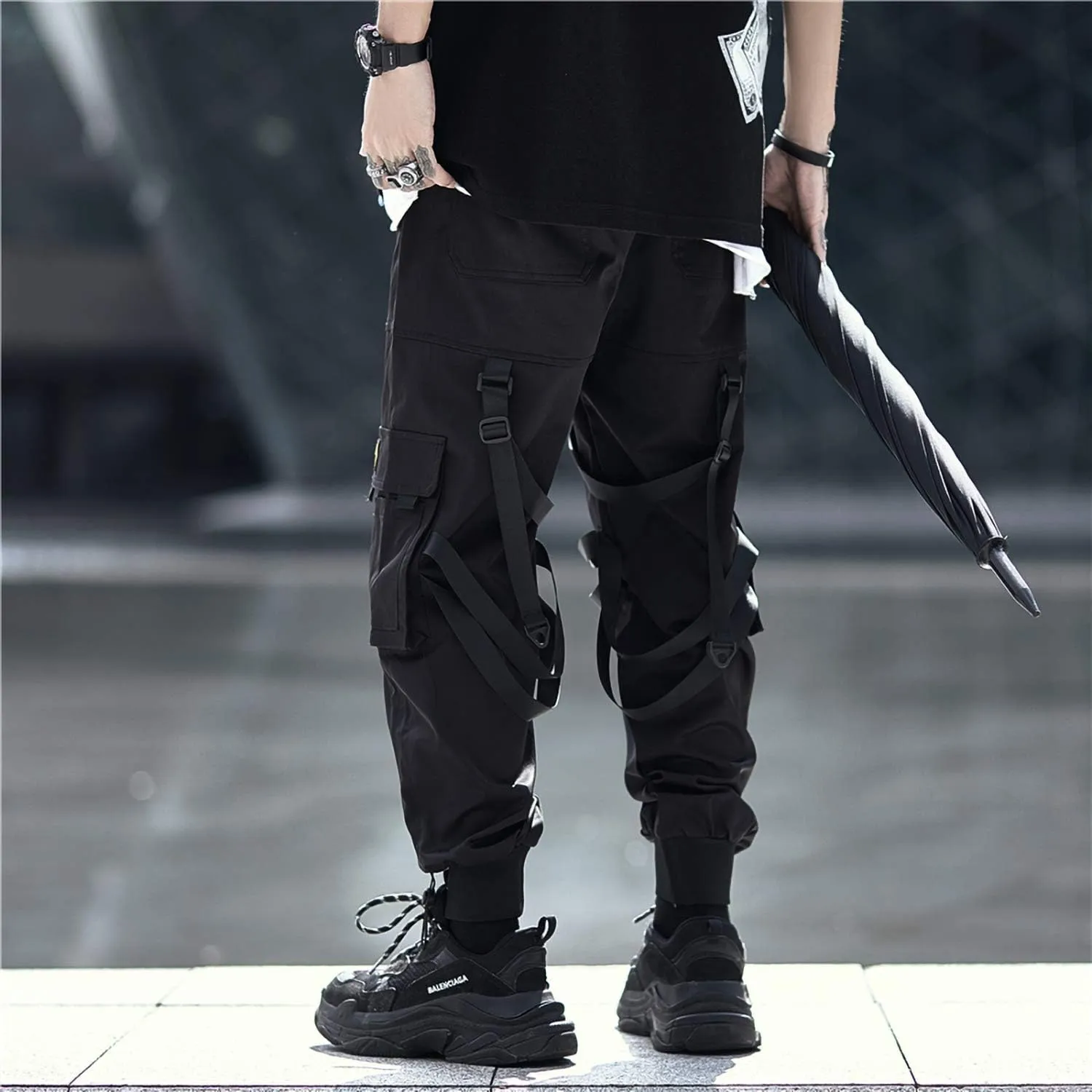MOKEWEN Men's Streetwear Urban Techwear Ankle Band Casual Cargo Pants with Pockets Jogger
