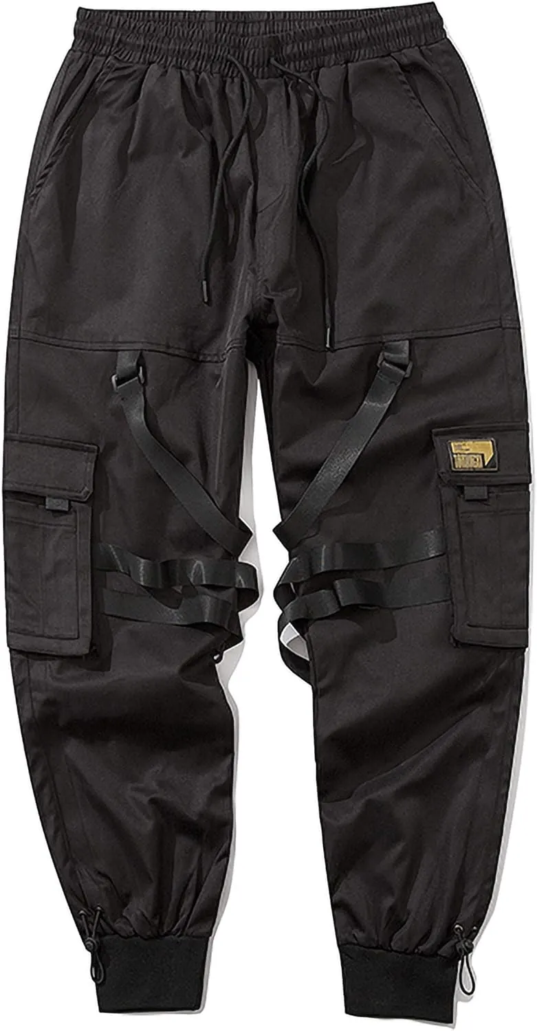 MOKEWEN Men's Streetwear Urban Techwear Ankle Band Casual Cargo Pants with Pockets Jogger