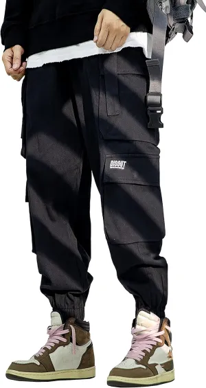 MOKEWEN Men's Streetwear Urban Techwear Ankle Band Casual Cargo Pants with Pockets Jogger