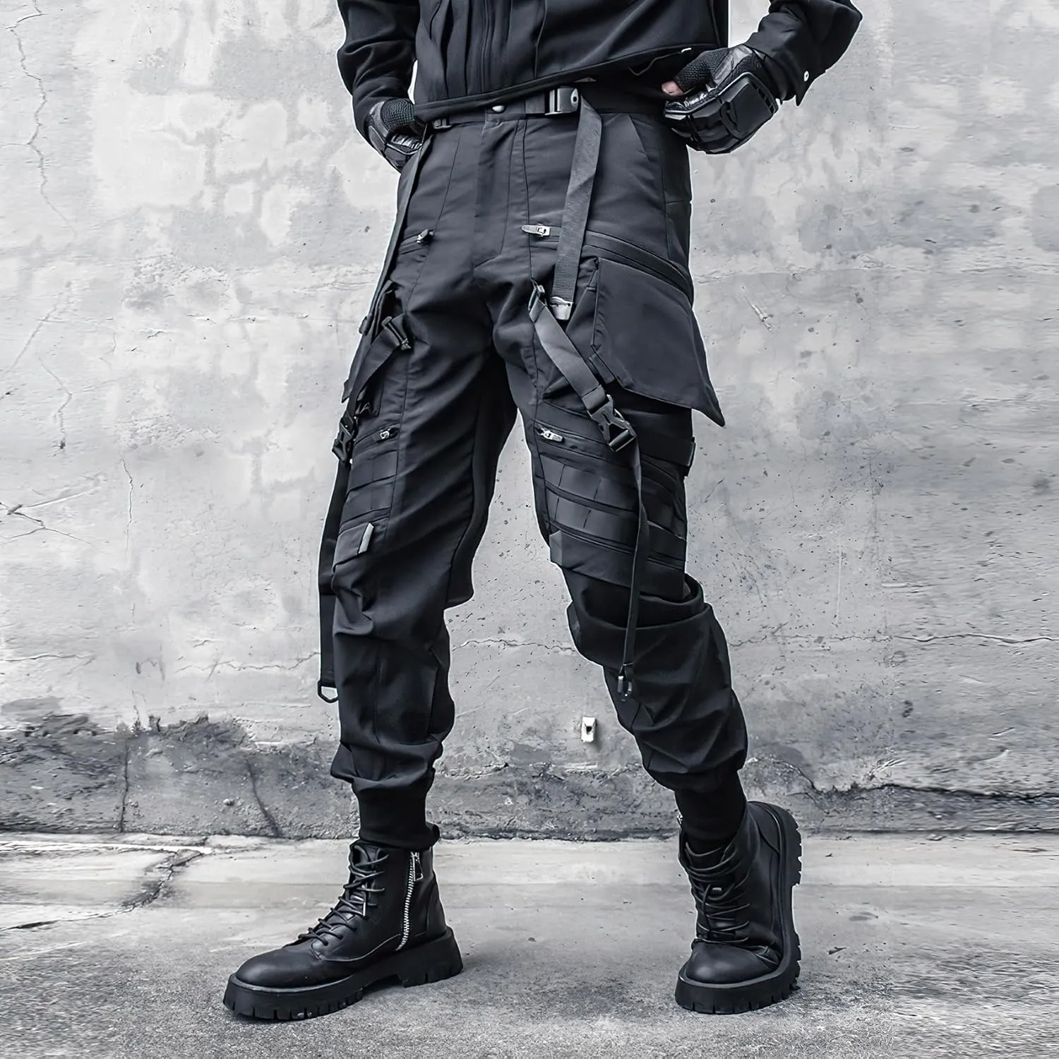 MOKEWEN Men's Streetwear Urban Techwear Ankle Band Casual Cargo Pants with Pockets Jogger