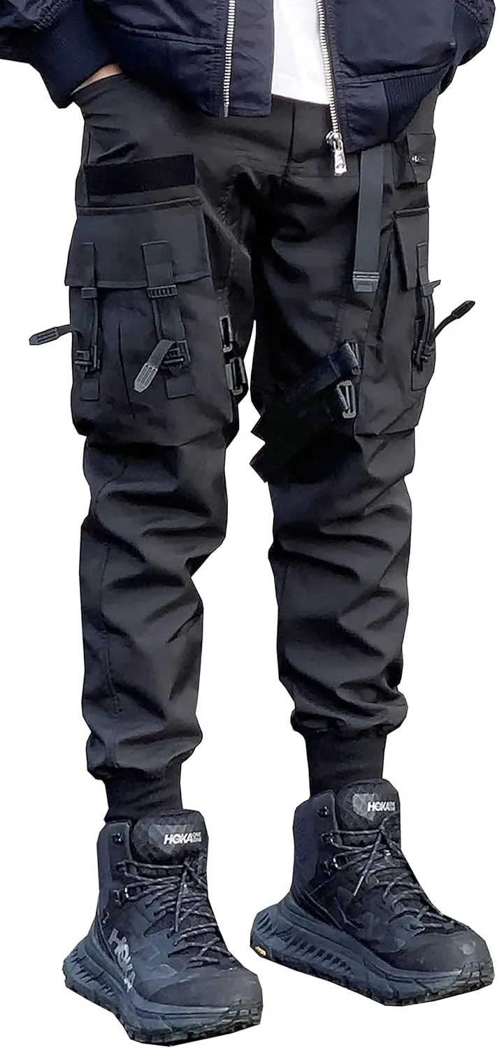 MOKEWEN Men's Streetwear Urban Techwear Ankle Band Casual Cargo Pants with Pockets Jogger