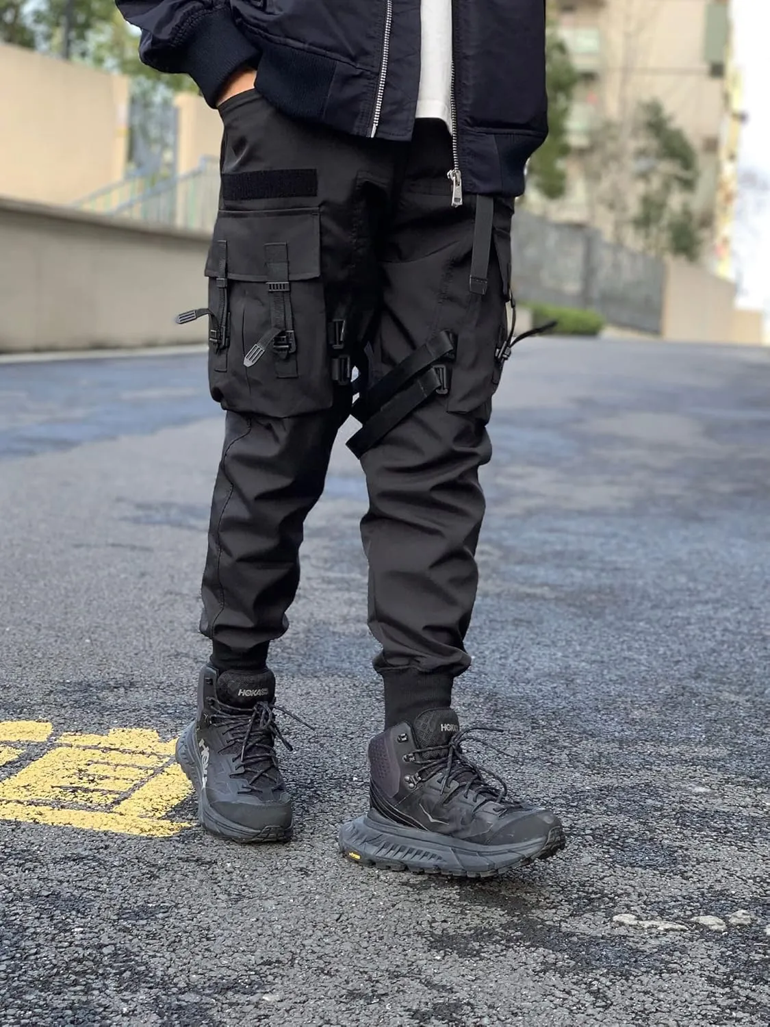 MOKEWEN Men's Streetwear Urban Techwear Ankle Band Casual Cargo Pants with Pockets Jogger