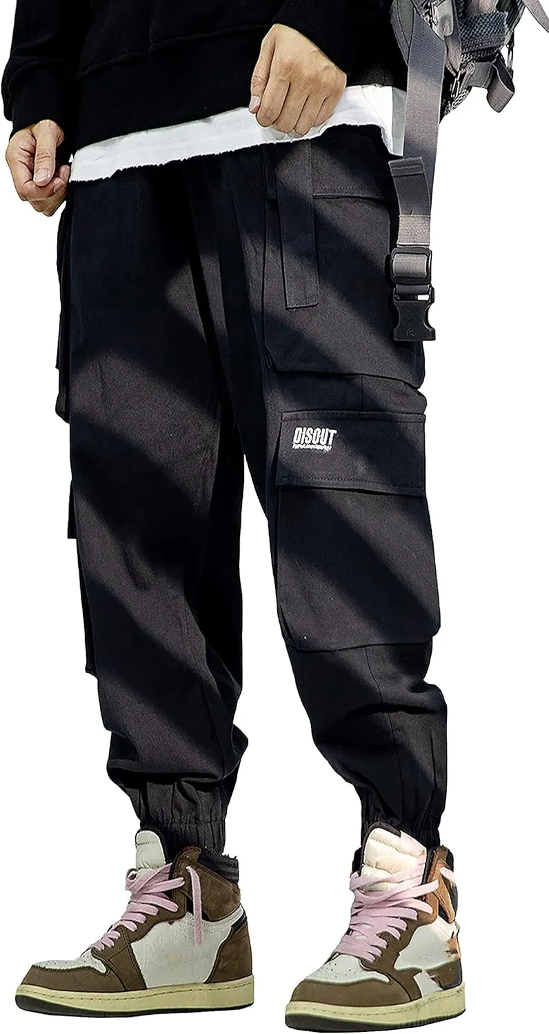 MOKEWEN Men's Streetwear Urban Techwear Ankle Band Casual Cargo Pants with Pockets Jogger