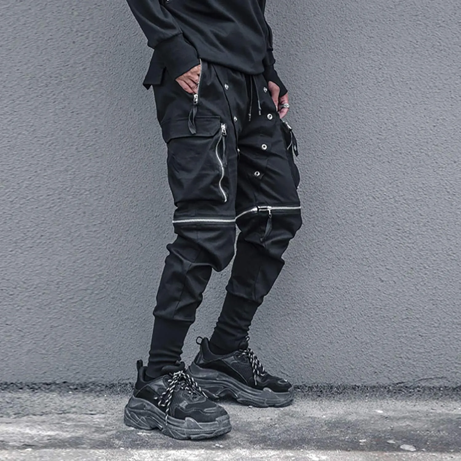 MOKEWEN Men's Streetwear Urban Techwear Ankle Band Casual Cargo Pants with Pockets Jogger