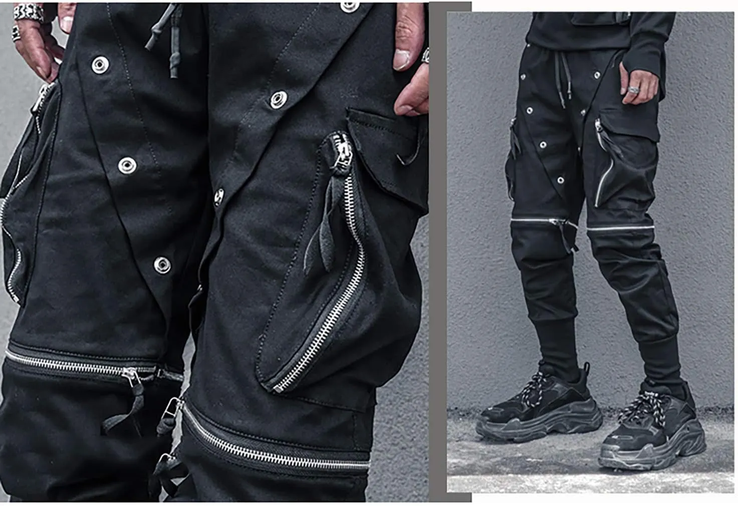 MOKEWEN Men's Streetwear Urban Techwear Ankle Band Casual Cargo Pants with Pockets Jogger