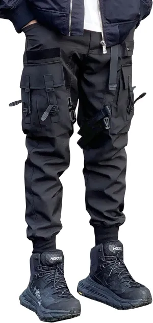 MOKEWEN Men's Streetwear Urban Techwear Ankle Band Casual Cargo Pants with Pockets Jogger