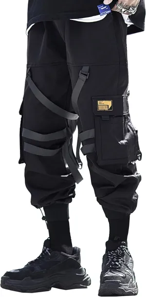 MOKEWEN Men's Streetwear Urban Techwear Ankle Band Casual Cargo Pants with Pockets Jogger