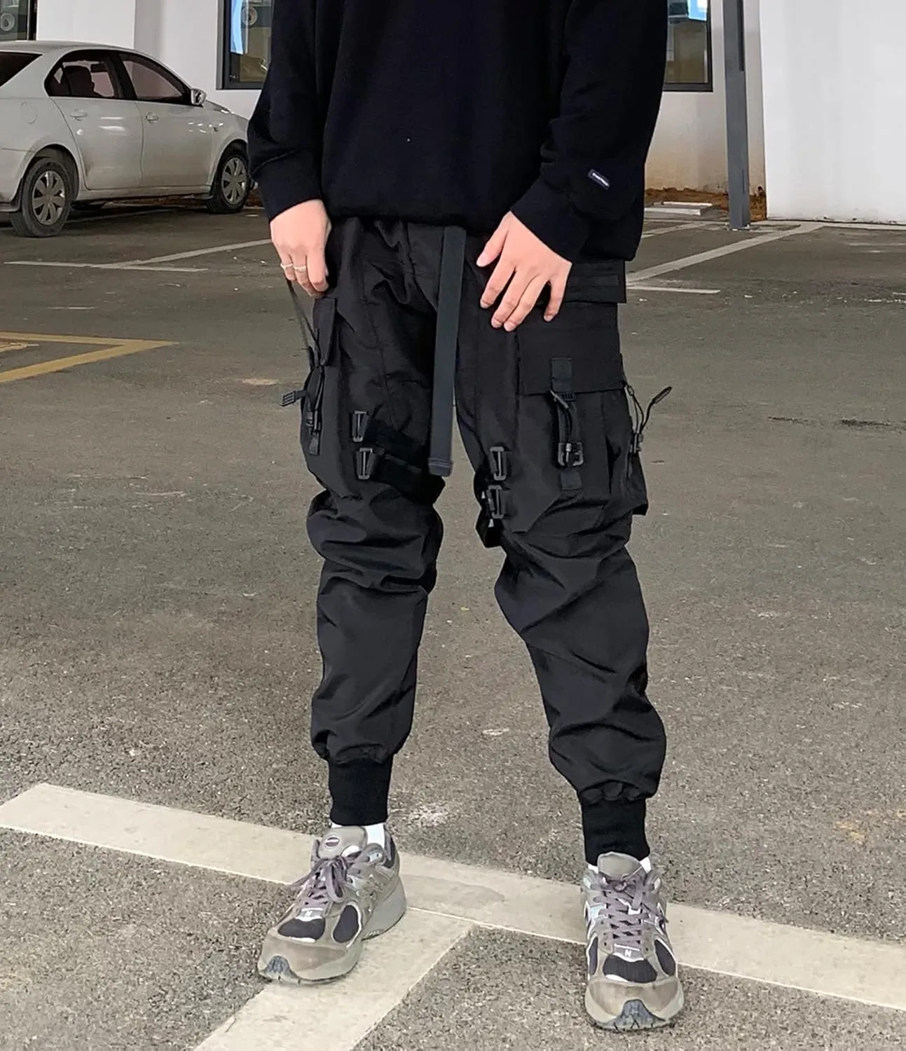 MOKEWEN Men's Streetwear Urban Techwear Ankle Band Casual Cargo Pants with Pockets Jogger