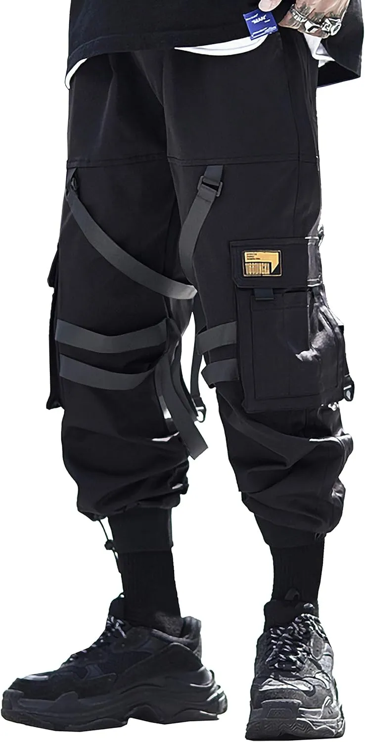 MOKEWEN Men's Streetwear Urban Techwear Ankle Band Casual Cargo Pants with Pockets Jogger