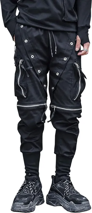 MOKEWEN Men's Streetwear Urban Techwear Ankle Band Casual Cargo Pants with Pockets Jogger