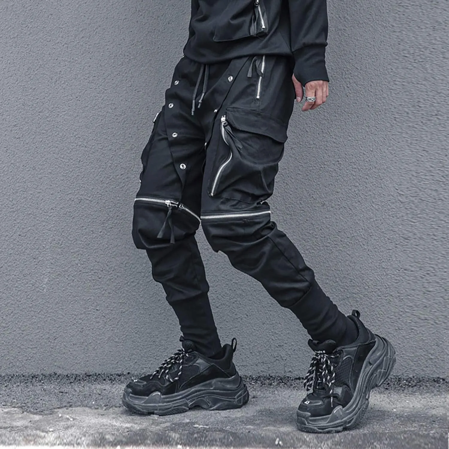 MOKEWEN Men's Streetwear Urban Techwear Ankle Band Casual Cargo Pants with Pockets Jogger