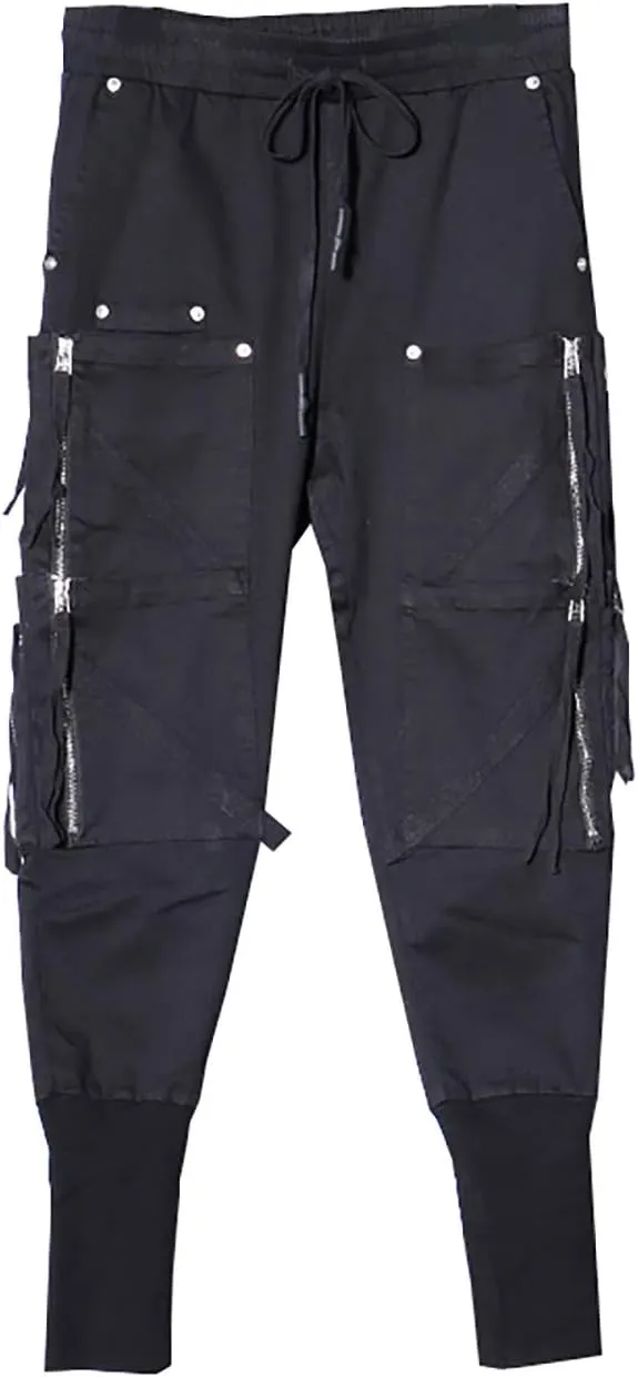 MOKEWEN Men's Zipper Up Pockets Tech Elastic Waist Harem Pants