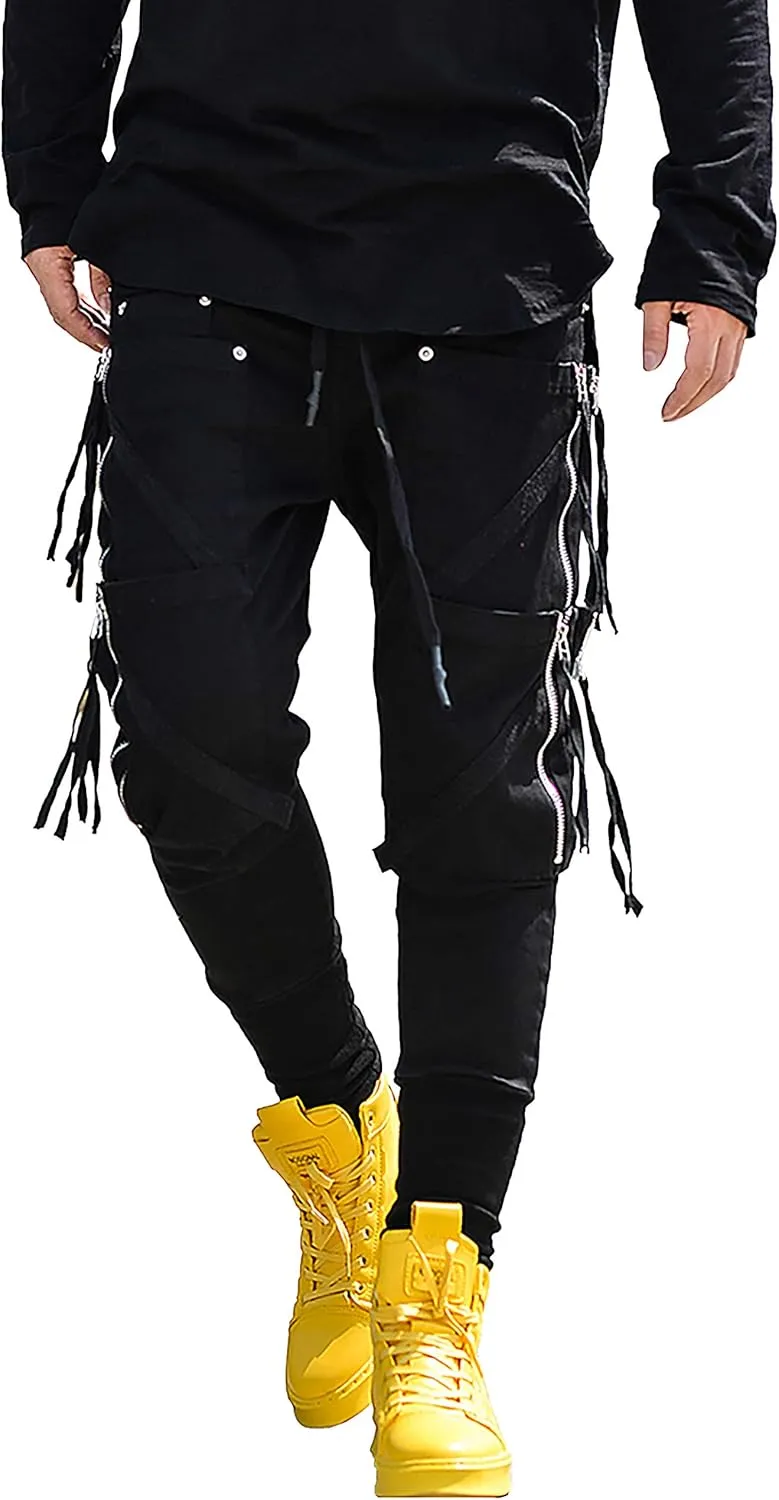 MOKEWEN Men's Zipper Up Pockets Tech Elastic Waist Harem Pants
