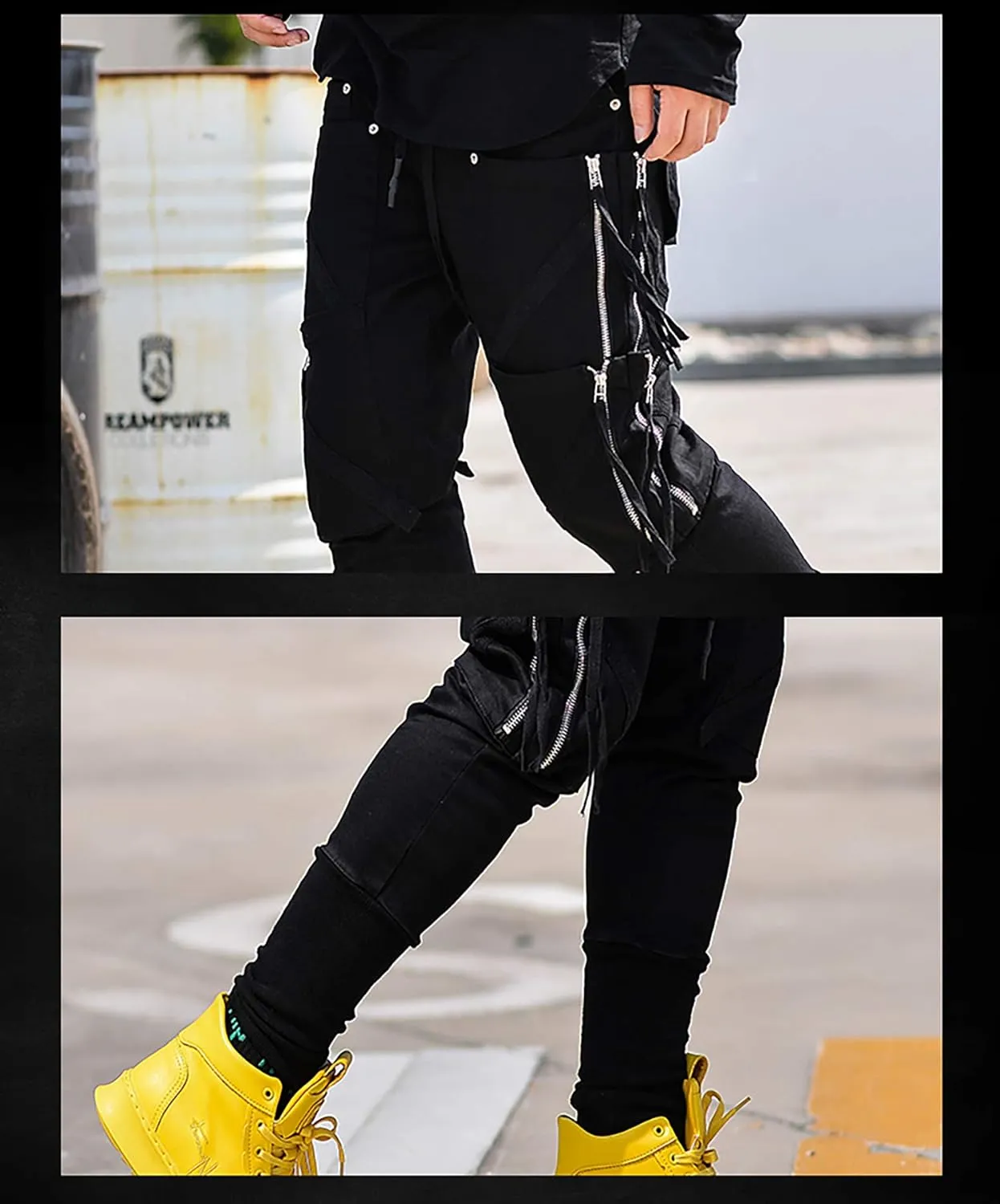 MOKEWEN Men's Zipper Up Pockets Tech Elastic Waist Harem Pants