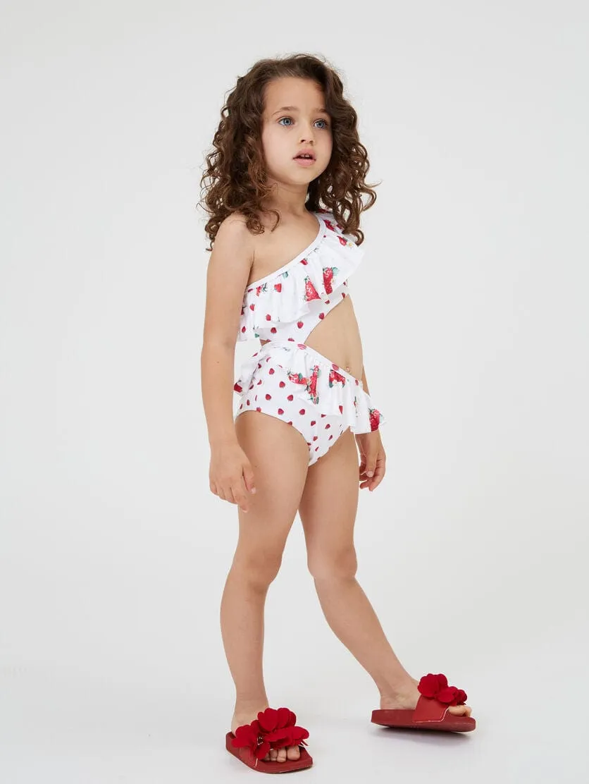 Monnalisa Girls Polka Dot Strawberries Bikini in White