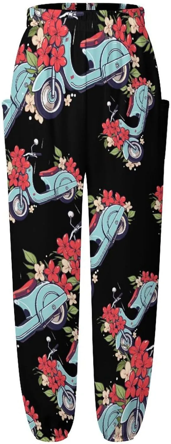 Motorcycle Flowers Women's Harem Pants Lightweight Yoga Pants Beach Pants Dance Trousers with Pockets