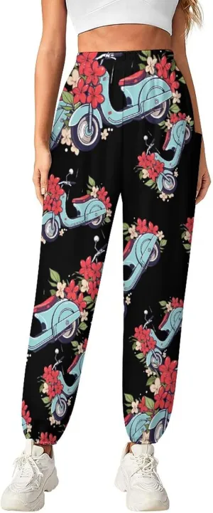 Motorcycle Flowers Women's Harem Pants Lightweight Yoga Pants Beach Pants Dance Trousers with Pockets