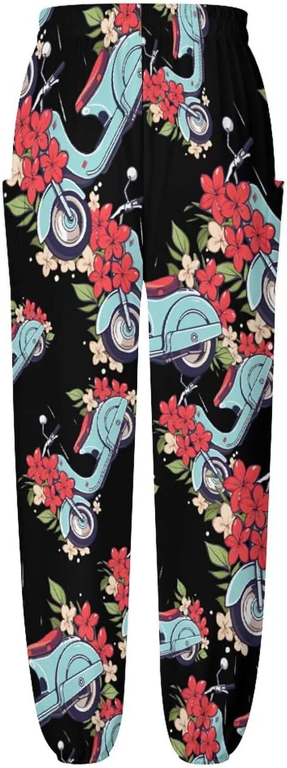 Motorcycle Flowers Women's Harem Pants Lightweight Yoga Pants Beach Pants Dance Trousers with Pockets