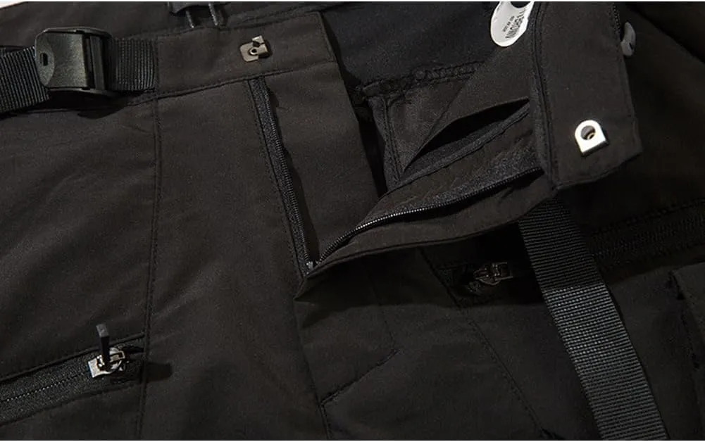 Multiple Pockets Punk Jogger Pants Men Streetwear Cargo Pants Black Tactical Techwear Male Hip Hop Trousers Ribbon