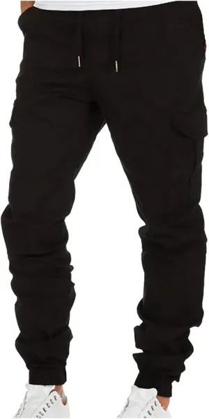 Muscularfit Hiking Pants for Men 2203 Drawstring Elastic Waist Slacks Tapered Multi Pockets Cargo Pants Casual Solid Trousers
