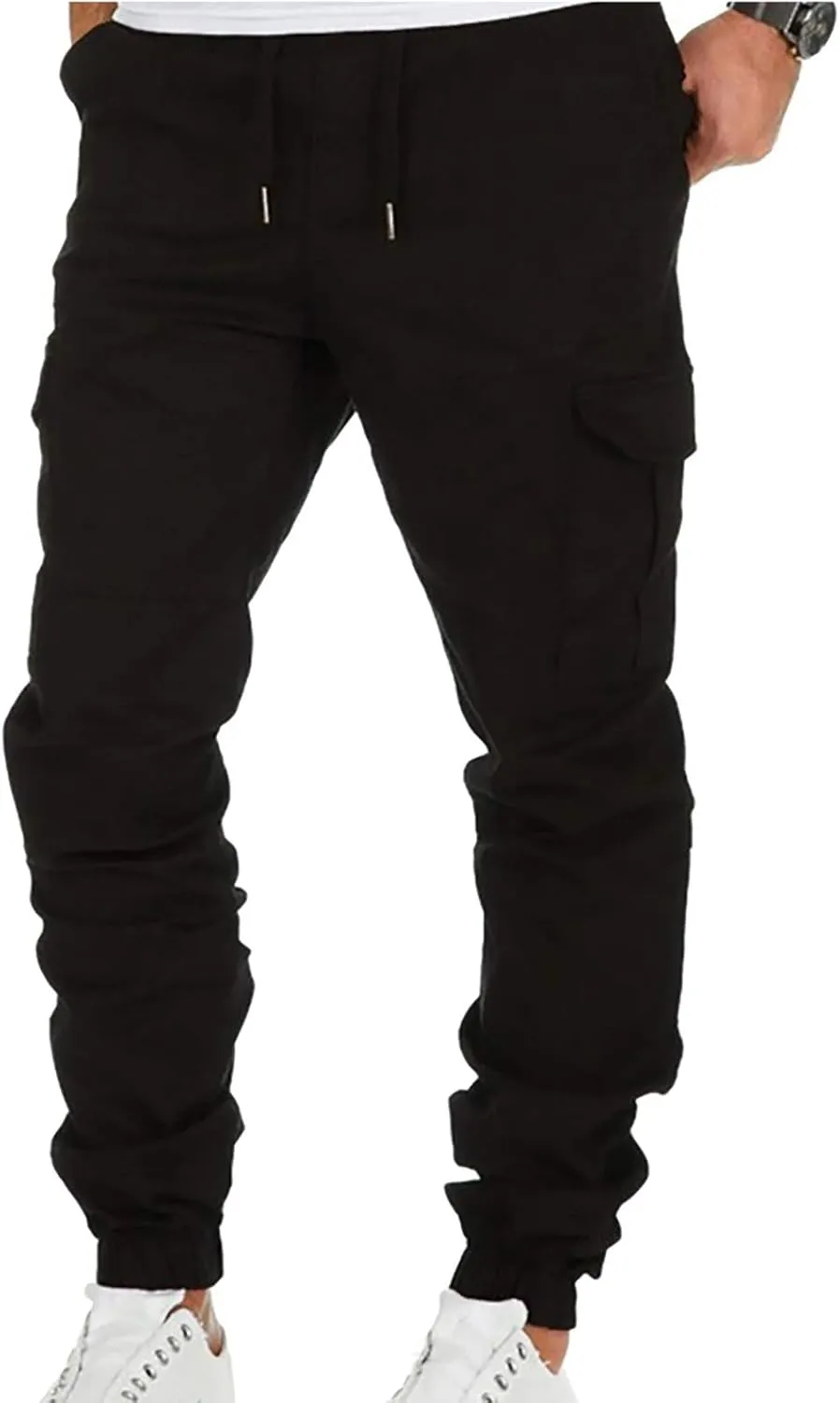 Muscularfit Hiking Pants for Men 2203 Drawstring Elastic Waist Slacks Tapered Multi Pockets Cargo Pants Casual Solid Trousers